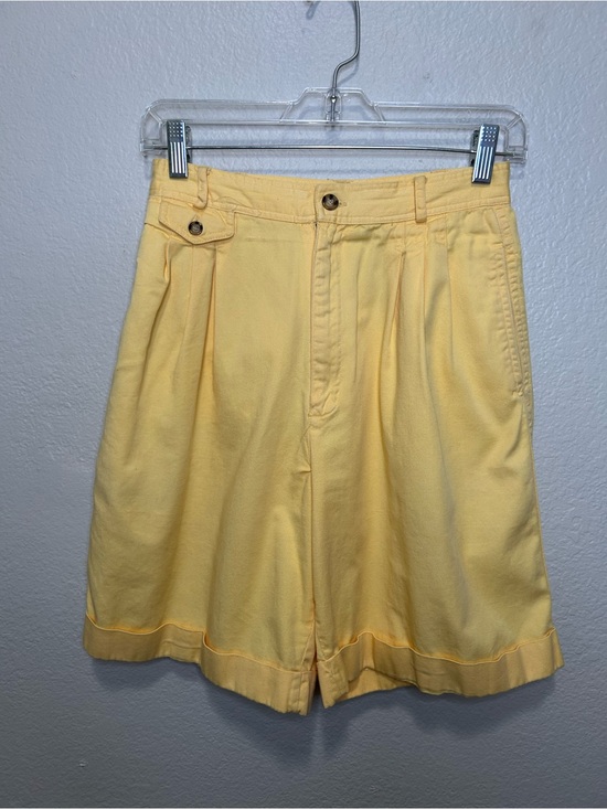 Rafaella Pants - Vintage Butter Yellow Pleated Trouser Shorts High Rise Cuffed Tailored Summer